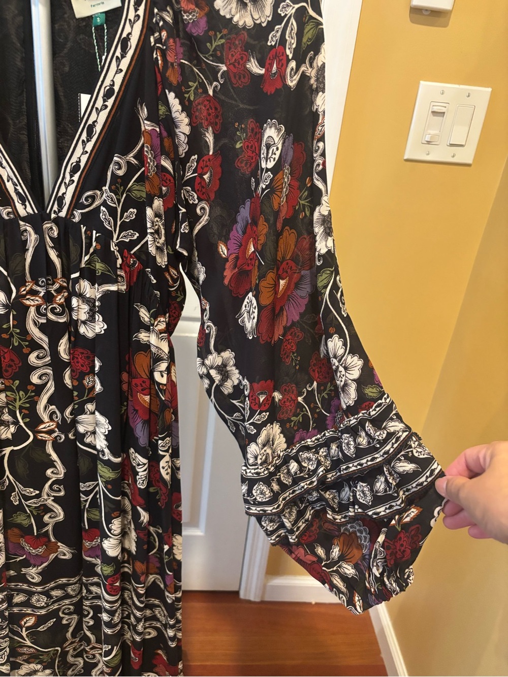 Farm Rio Bohemian Black Floral Long Sleeve Maxi Dress - Picture 3 of 9